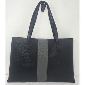 Vince Camuto Luck Tote Vegan Pebbled Leather Carryall Bag Purse Black Grey
